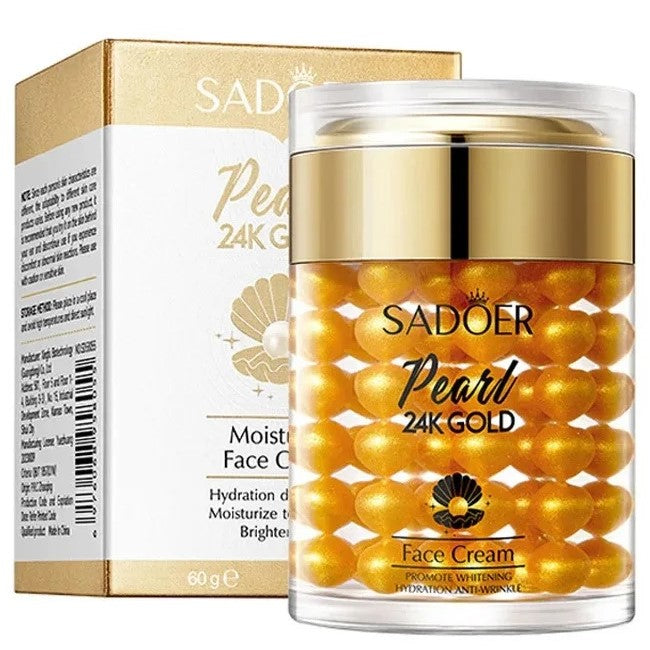 Crema de fata hidratanta si iluminatoare Sadoer Pearl 24K Gold, 60g