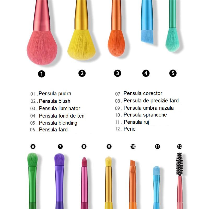 12 pensule pentru machiaj Color