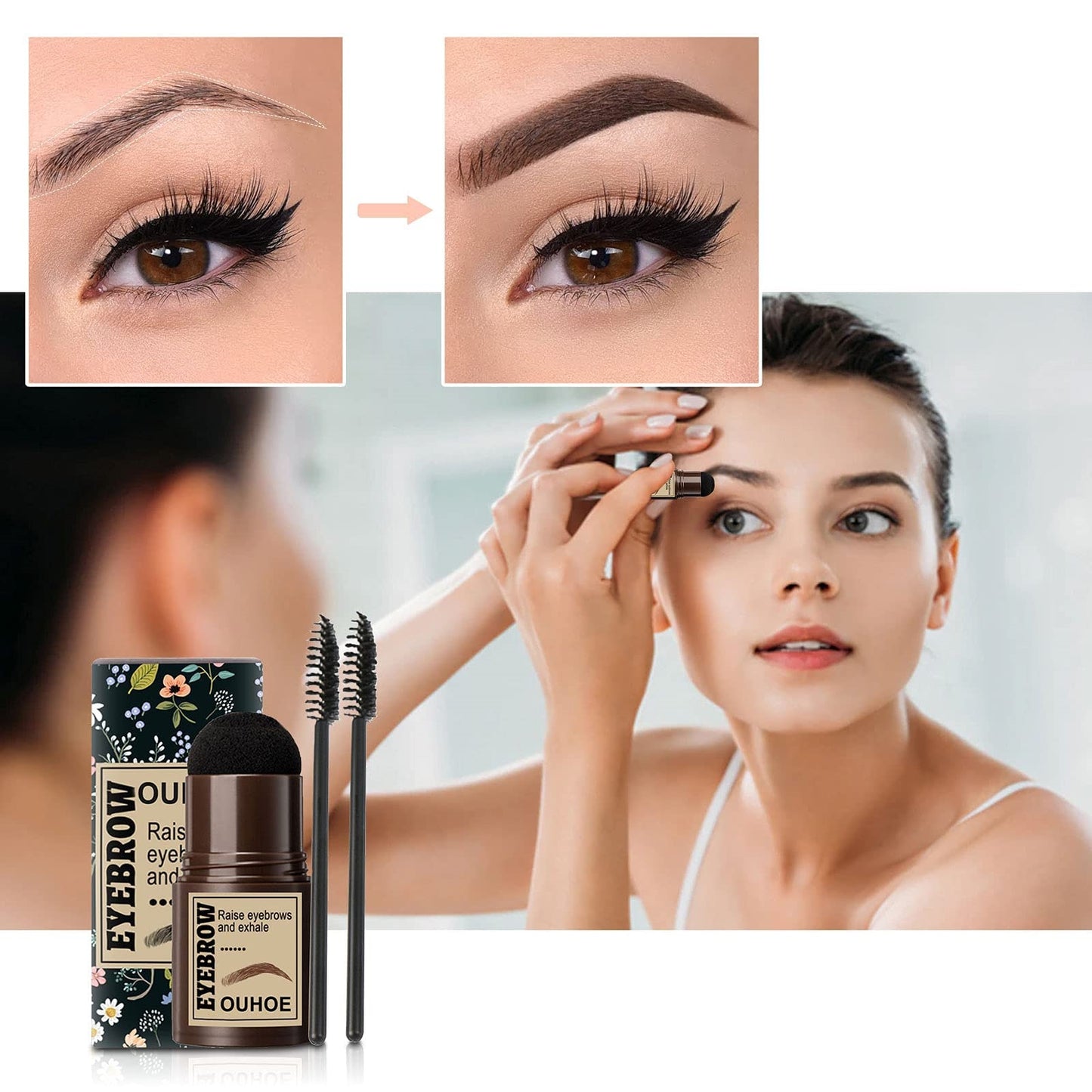 Kit stampila pentru sprancene cu 10 sabloane Ouhoe