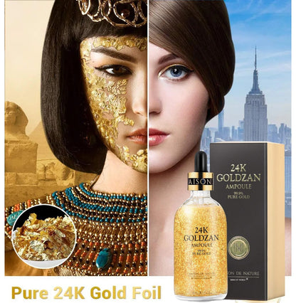 Ser Antirid cu Foite Aur 24K & Acid Hialuronic, Goldzan Ampoule 99,9%, 100 ml