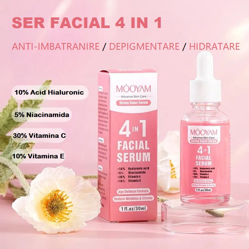 Ser concentrat 4 in 1 cu Acid Hialuronic, Niacinamida, Vitamina C, Vitamina E