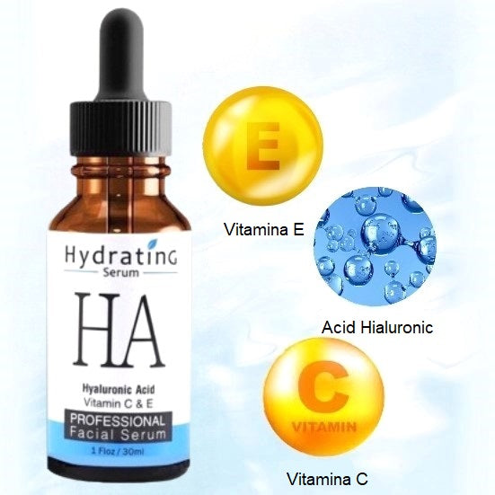 Ser hidratant cu Acid Hialuronic, Vitamina C + E