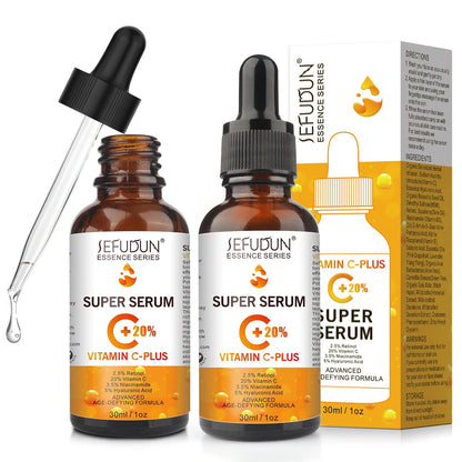 Super Serum Anti-Imbatranire cu 20% Vitamina C, 2,5% Retinol, 3,5% Niacinamide si 5% Acid Hialuronic SEFUDUN, 30 ml