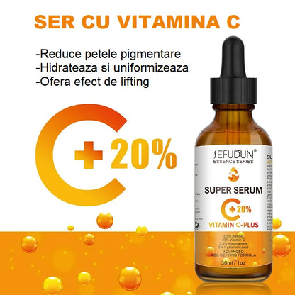 Super Serum Anti-Imbatranire cu 20% Vitamina C, 2,5% Retinol, 3,5% Niacinamide si 5% Acid Hialuronic SEFUDUN, 30 ml