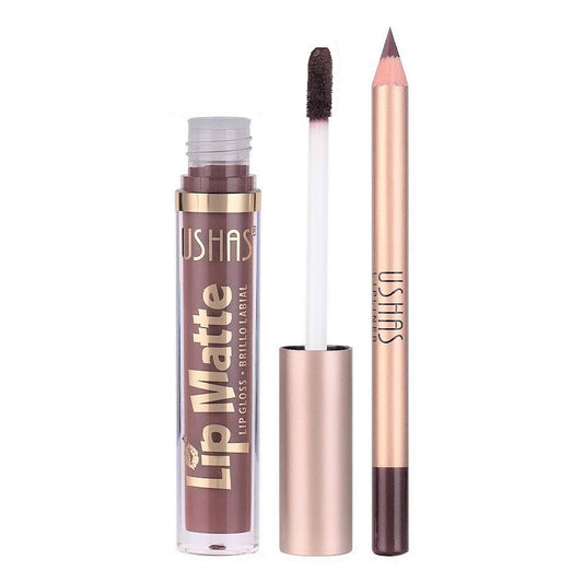 Set 2 in 1 Ruj Lichid Mat & Creion Contur Buze Ushas Kiss Me #01